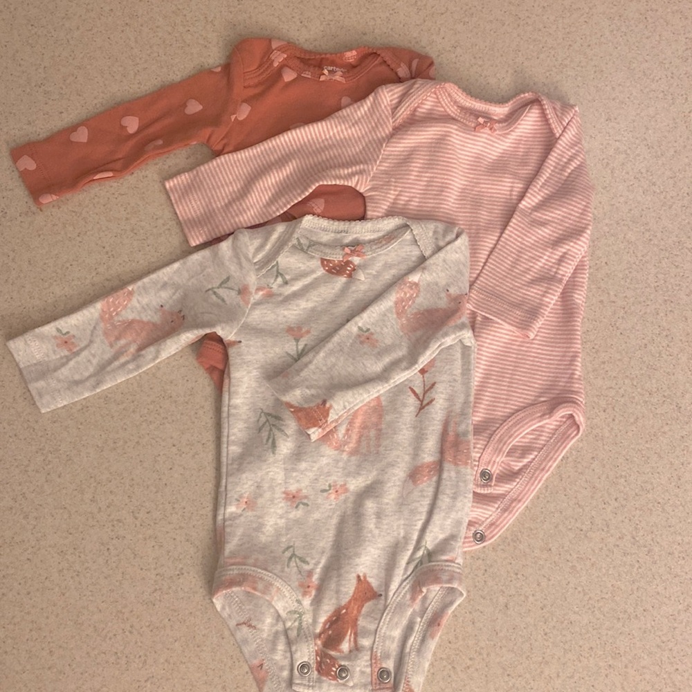 Carters Babygirl 3 month Long Sleeve Onesies, Set of 3